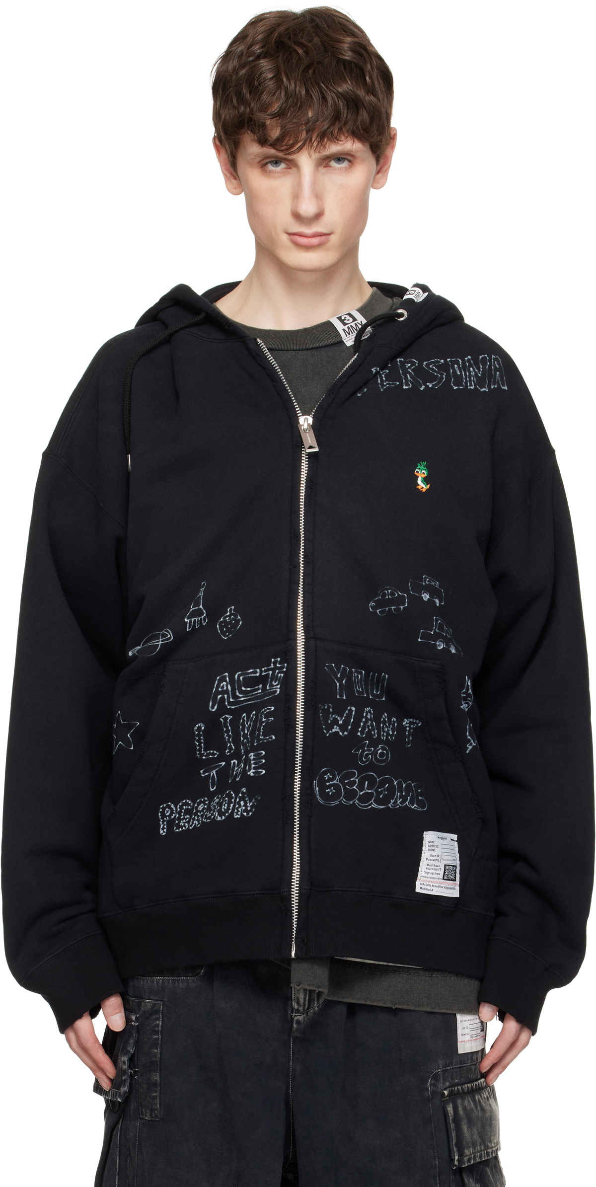 Maison MIHARA YASUHIRO Black Drawstring Zip Hoodie Maison