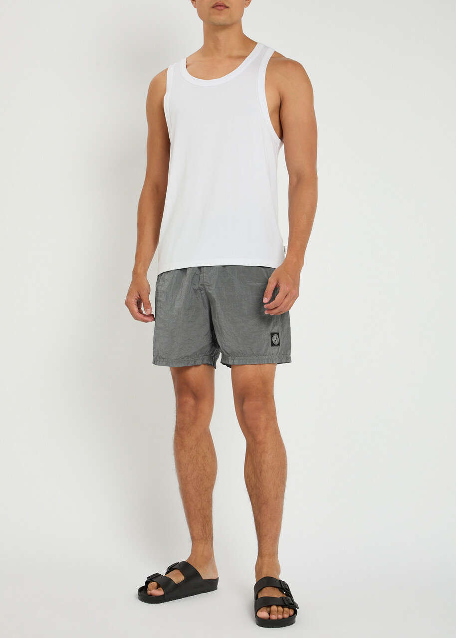 Stone Island Logo Crinkled Nylon Swim Shorts Grey