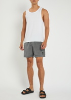 Stone Island Logo Crinkled Nylon Swim Shorts Grey