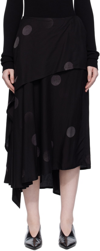 Photo: Y's Black Butterfly-Print Twill Midi Skirt