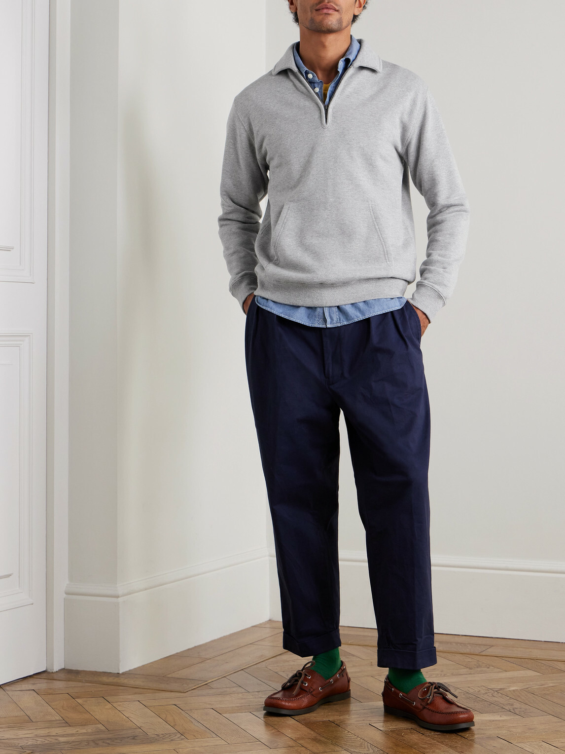Beams Plus - Slim-Fit Cotton-Jersey Half-Zip Sweatshirt - Gray