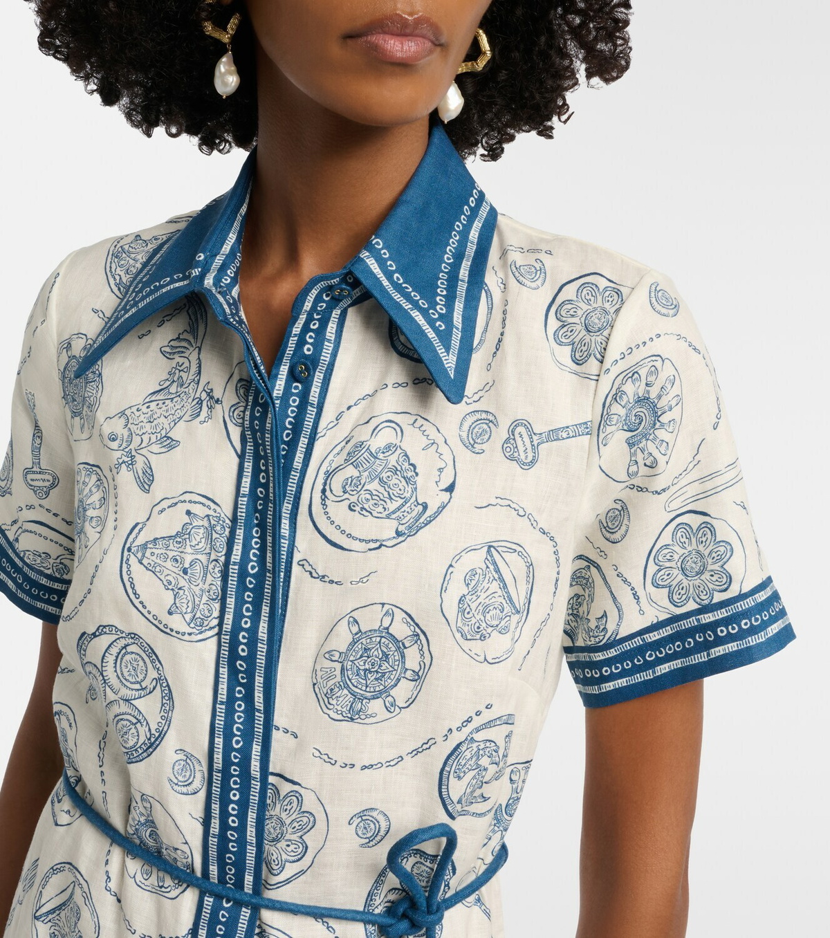 Alémais Lucky belted printed linen shirt dress