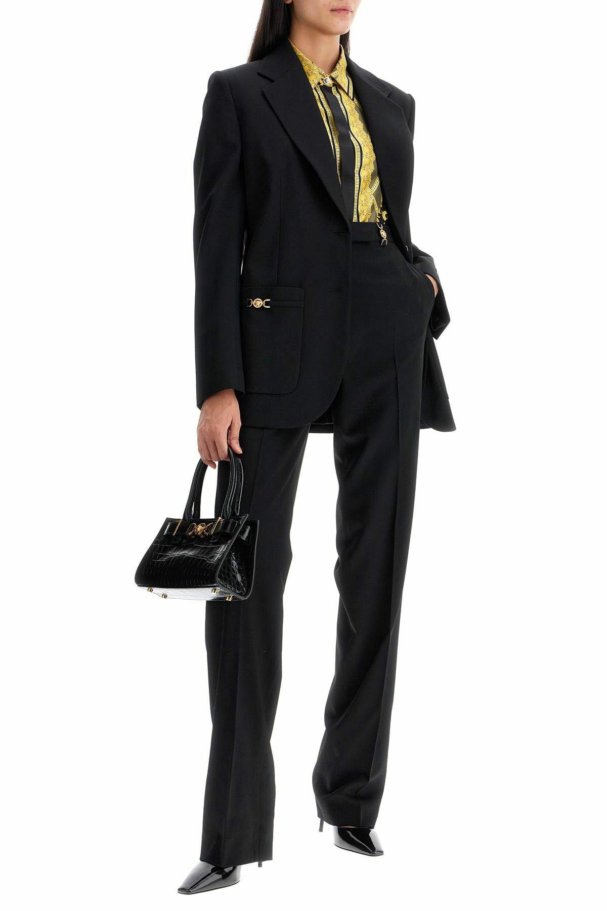 VERSACE single-breasted wool stretch blazer Black Versace