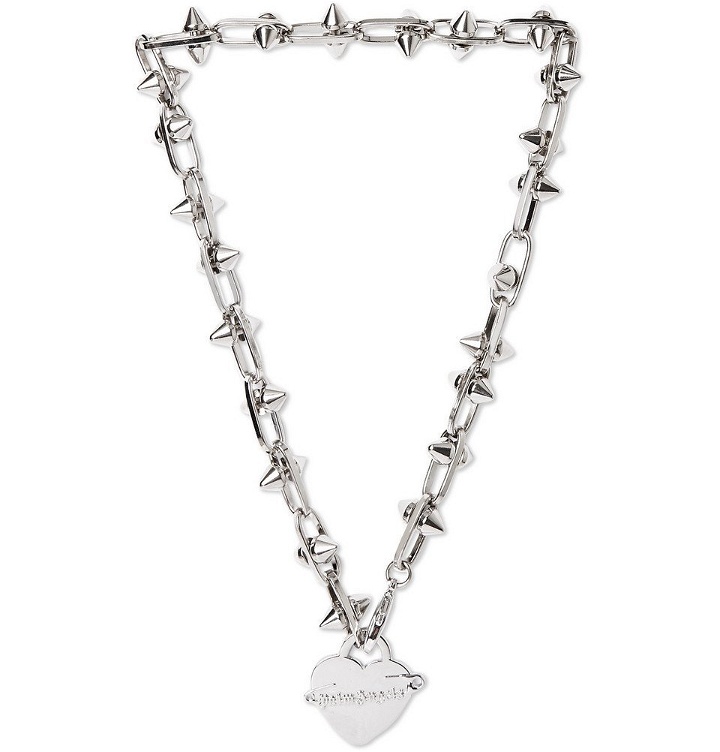 Photo: Palm Angels - Pin My Heart Studded Silver-Tone Necklace - Silver