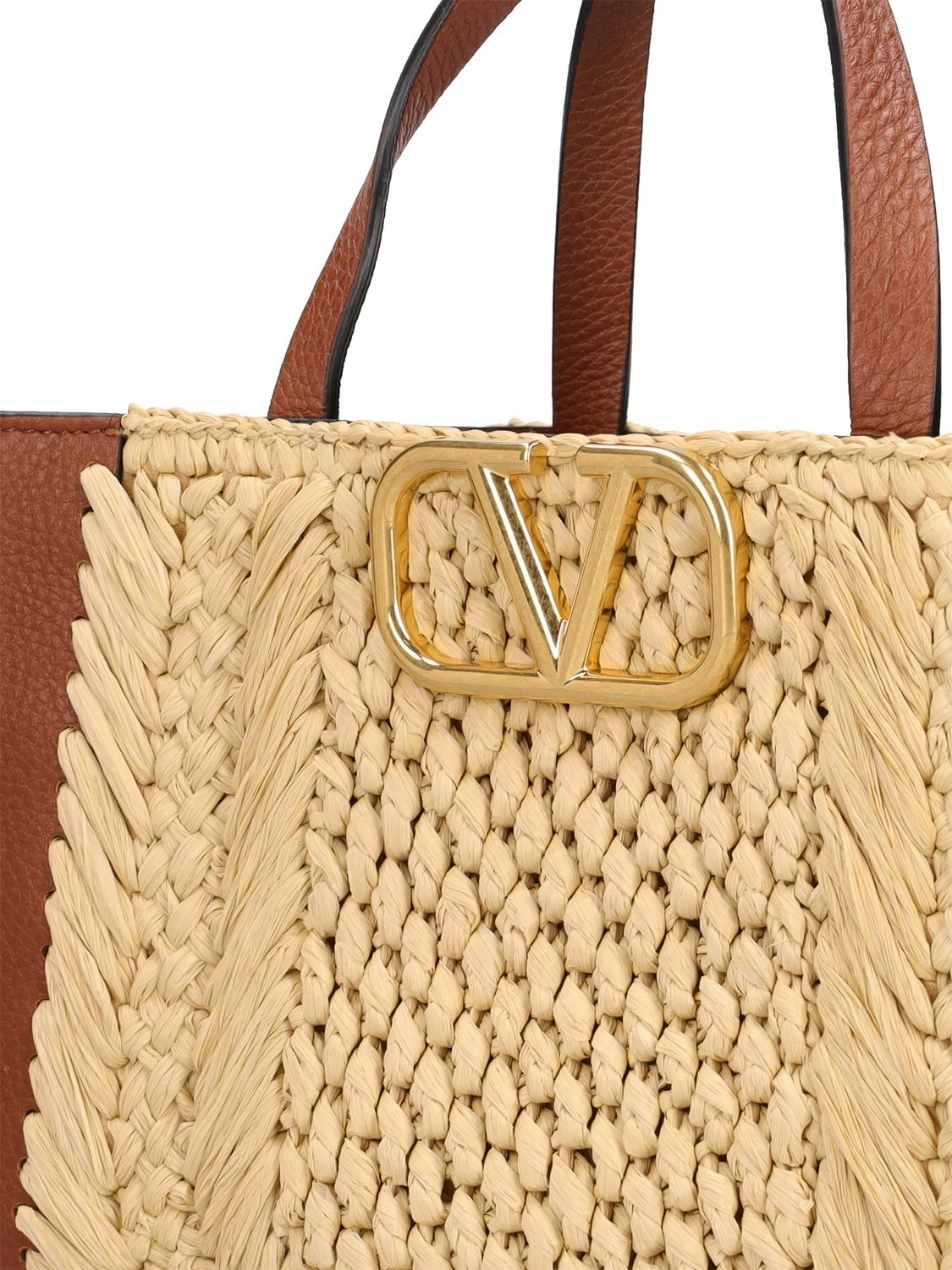 ハンドバッグ Valentino Garavani Ivory Raffia And Leather Vlogo Handbag Valentino Garavani VLogo Signature raffia-effect shoulder