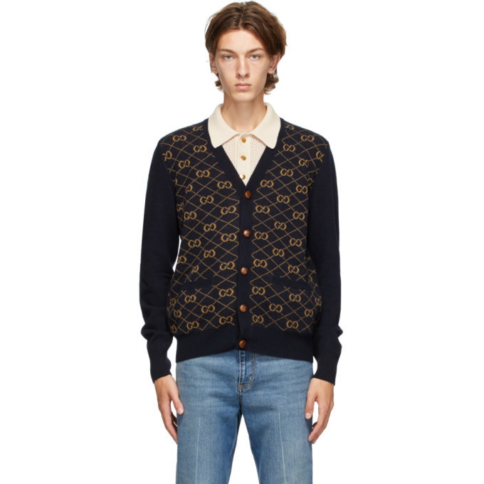 Photo: Gucci Navy Wool GG Cardigan