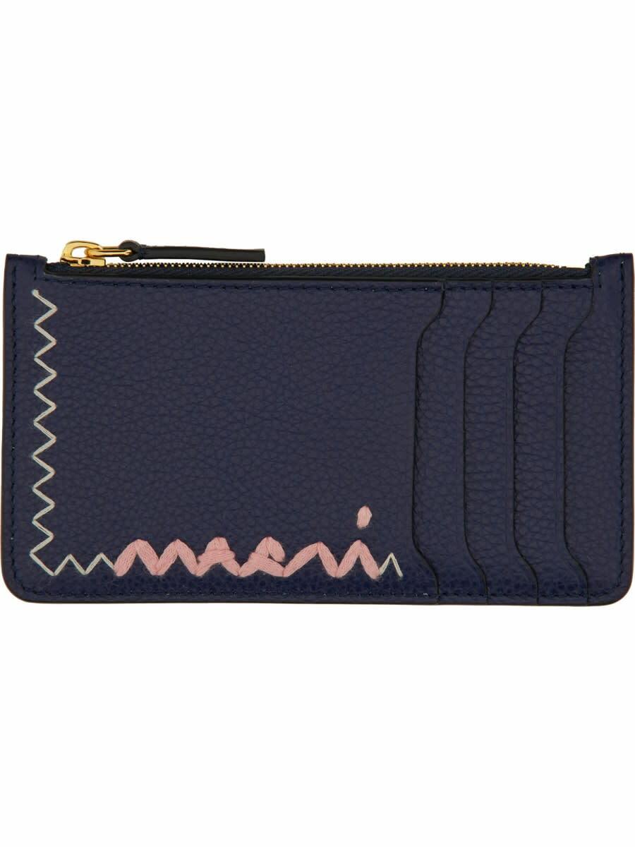 ◇MARNI◇ Logo card holder navy blue black PFMI0062U0P2644Z5 Marni Navy & Black Fold Card Holder Marni