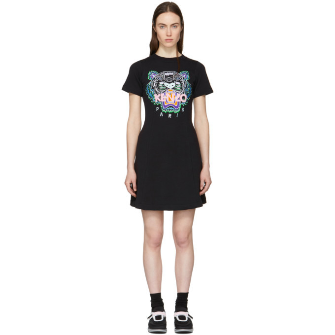 Kenzo Black Tiger Flared T Shirt Dress Kenzo