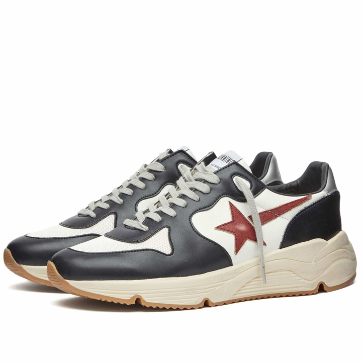 Photo: Golden Goose Men's Running Sole Sneakers in White/Black/Red/Silver