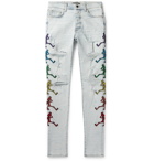 AMIRI - Grateful Dead Skinny-Fit Embroidered Distressed Stretch-Denim Jeans - Blue