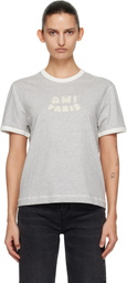 AMI Paris Gray Cotton 'Ami Paris' Knitted Patch T-shirt