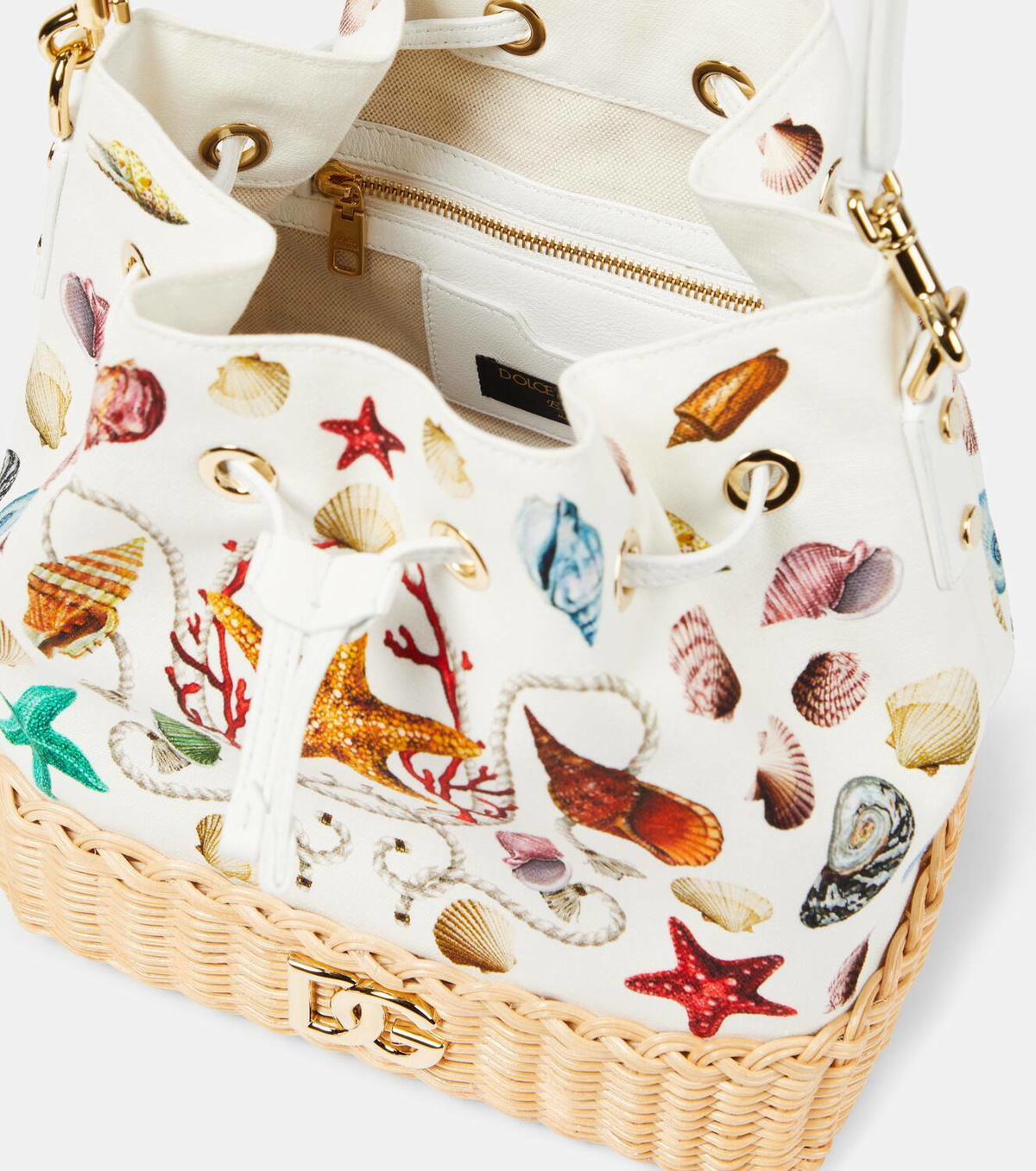Dolce&Gabbana Capri DG raffia-trimmed canvas bucket bag
