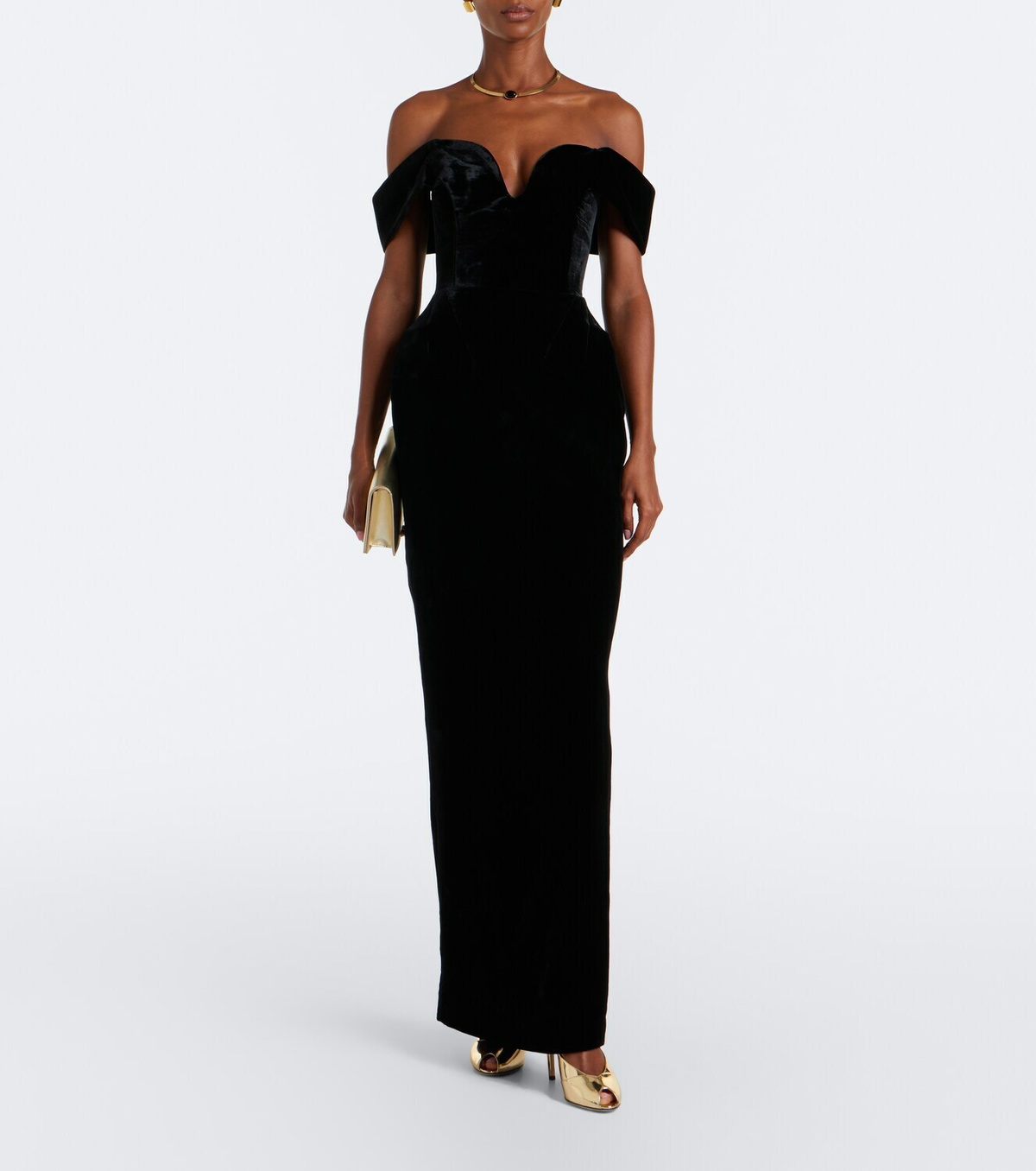 Rachel Gilbert Ryn off-shoulder velvet corset gown