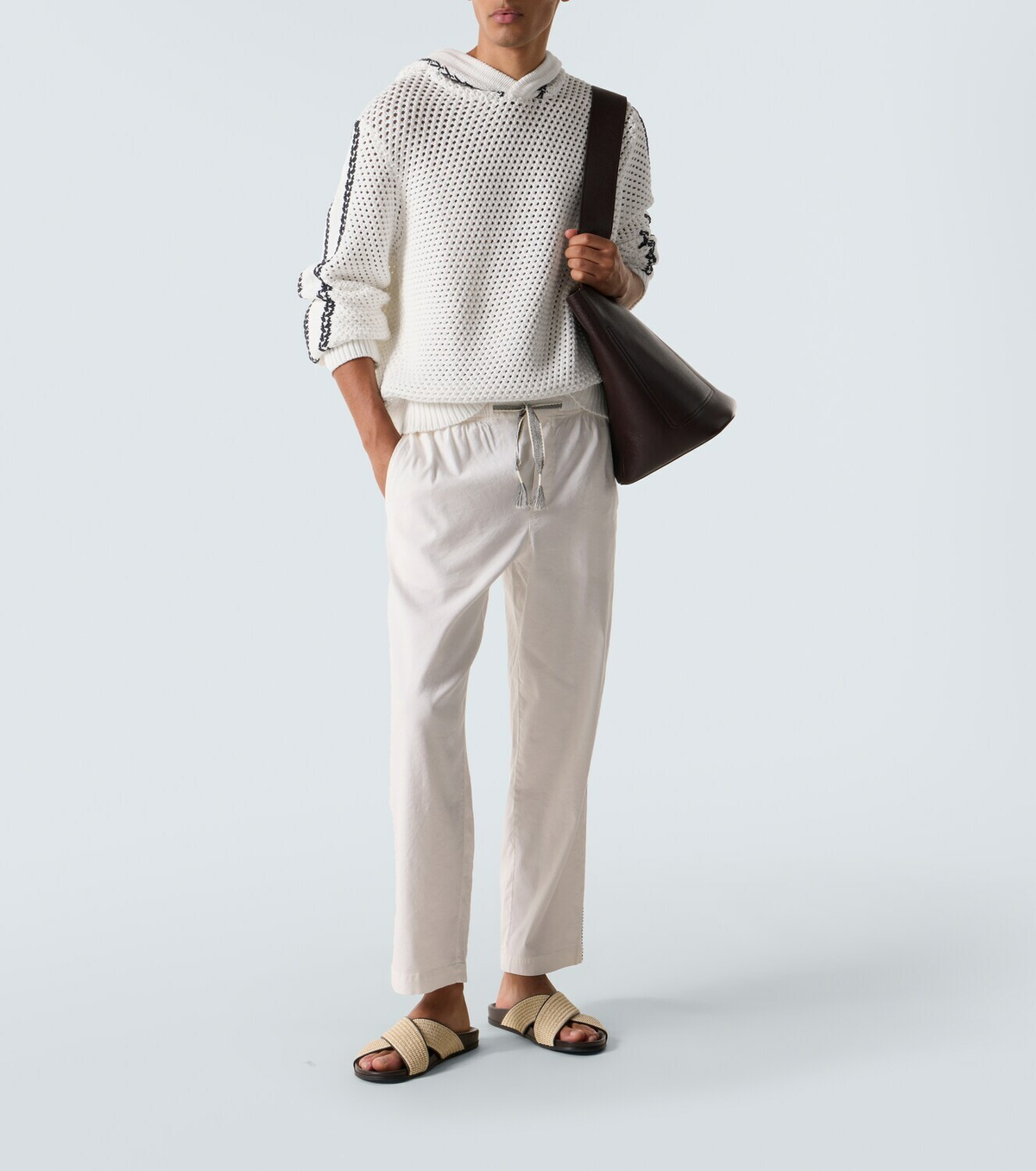Orlebar Brown Kirk striped crochet cotton-blend hoodie