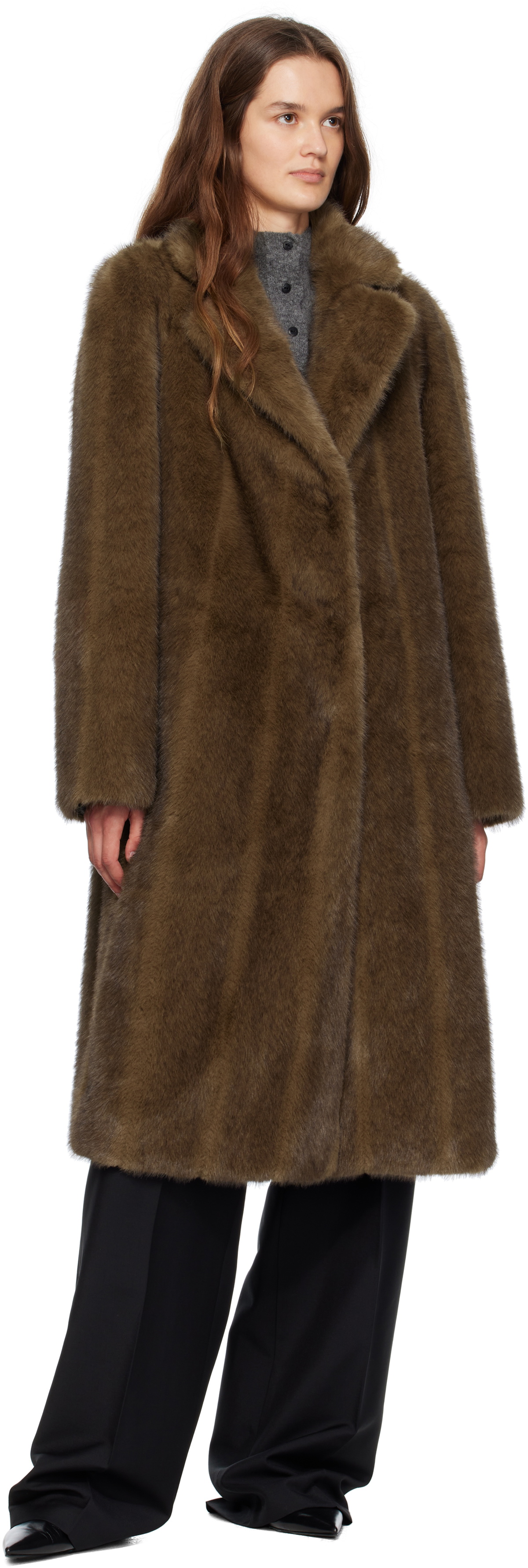 LE17SEPTEMBRE Brown Vertical Faux Fur Long Coat