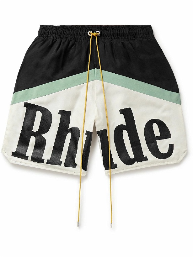 Photo: Rhude - Awakening Straight-Leg Colour-Block Logo-Print Twill Drawstring Shorts - Black