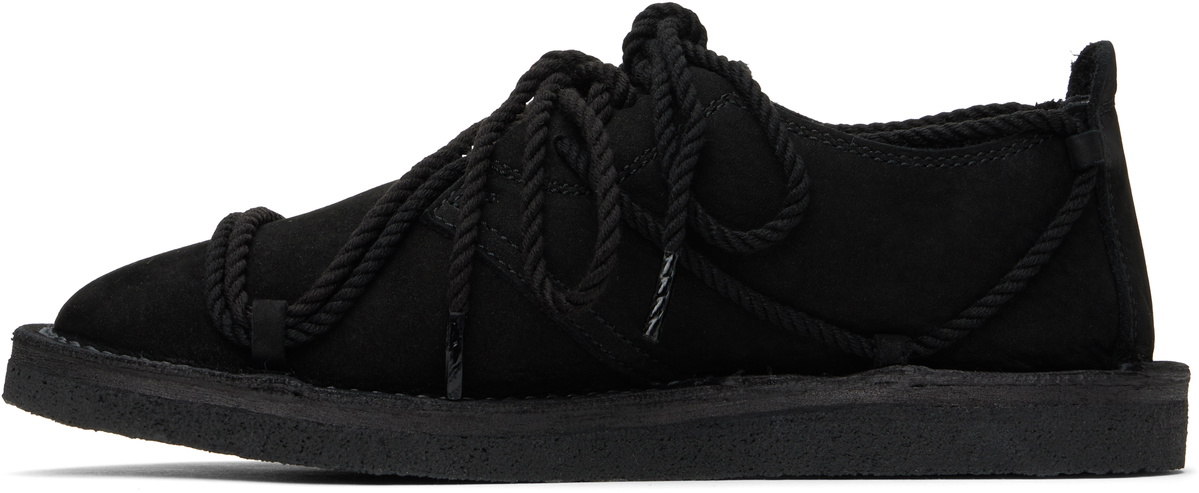 Y's Black Nubuck Leather Random Rope Loafers