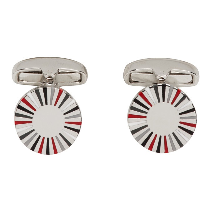 Photo: Paul Smith Silver and Red Manchester United Edition Striped Edge Circular Cufflinks