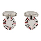 Paul Smith Silver and Red Manchester United Edition Striped Edge Circular Cufflinks