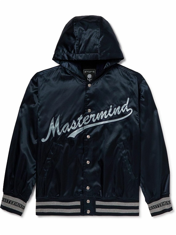Photo: Mastermind World - Logo-Appliquéd Shell Hooded Bomber Jacket - Blue