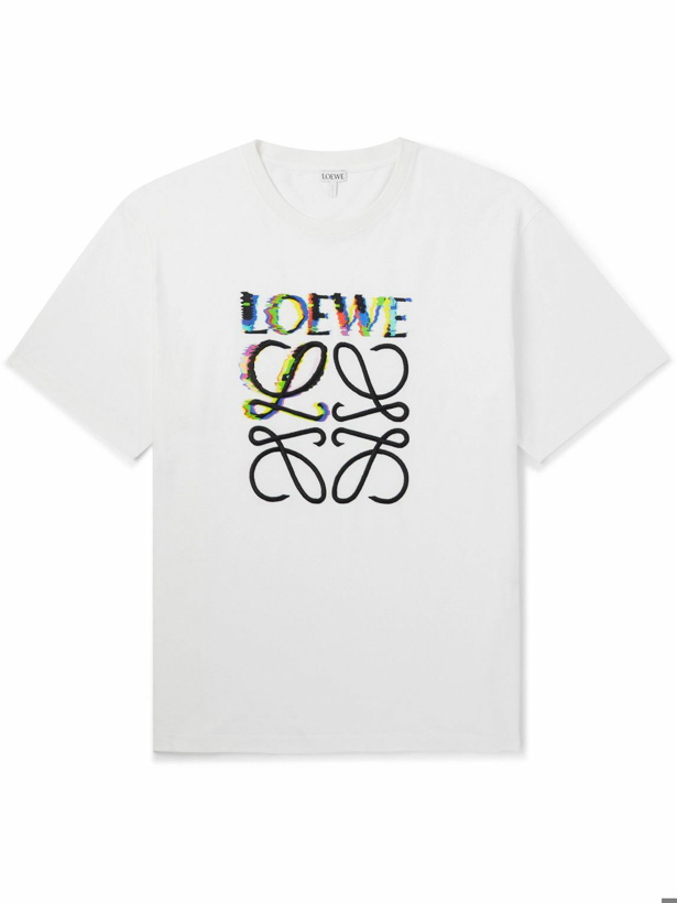 Photo: Loewe - Logo Glitch-Print Cotton-Jersey T-Shirt - White