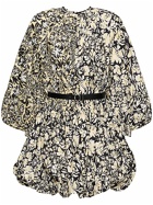 JIL SANDER - Printed Taffeta Mini Dress W/belt