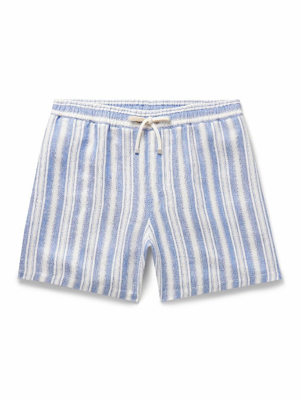 Photo: Loro Piana - Bermuda Bay Straight-Leg Striped Linen Drawstring Shorts - Blue
