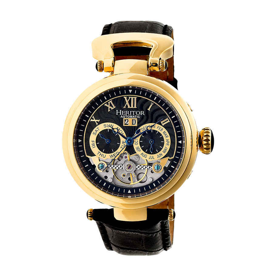 Heritor Ganzi Automatic Black Dial Black Leather Mens Watch HR3304