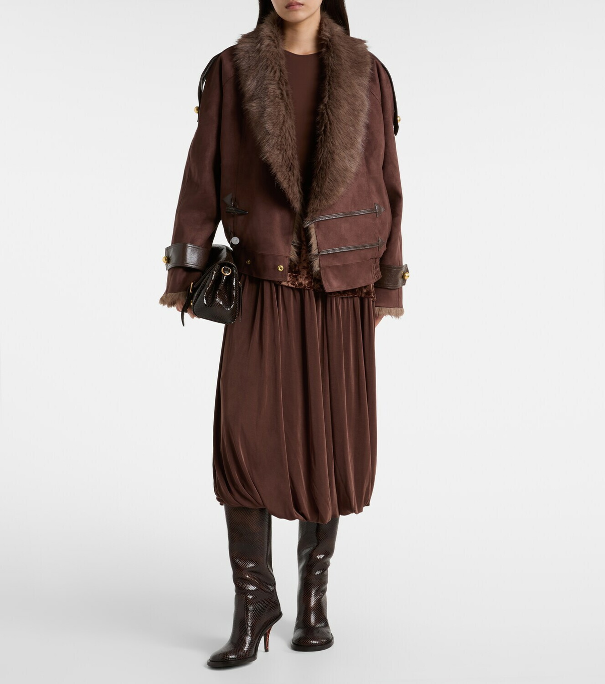 Xu Zhi Jersey and velvet midi skirt