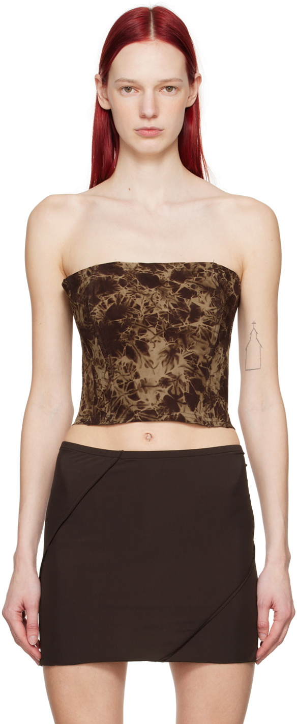 ioannes Brown Paneled Leather Bustier Camisole