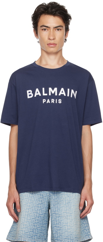 Photo: Balmain Navy Printed T-Shirt
