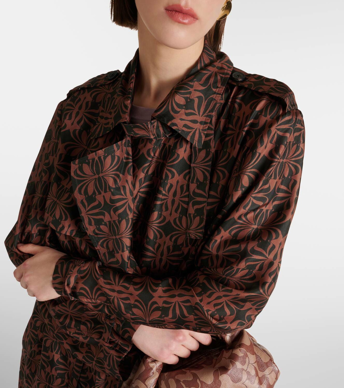 Dries Van Noten Printed silk satin trench coat