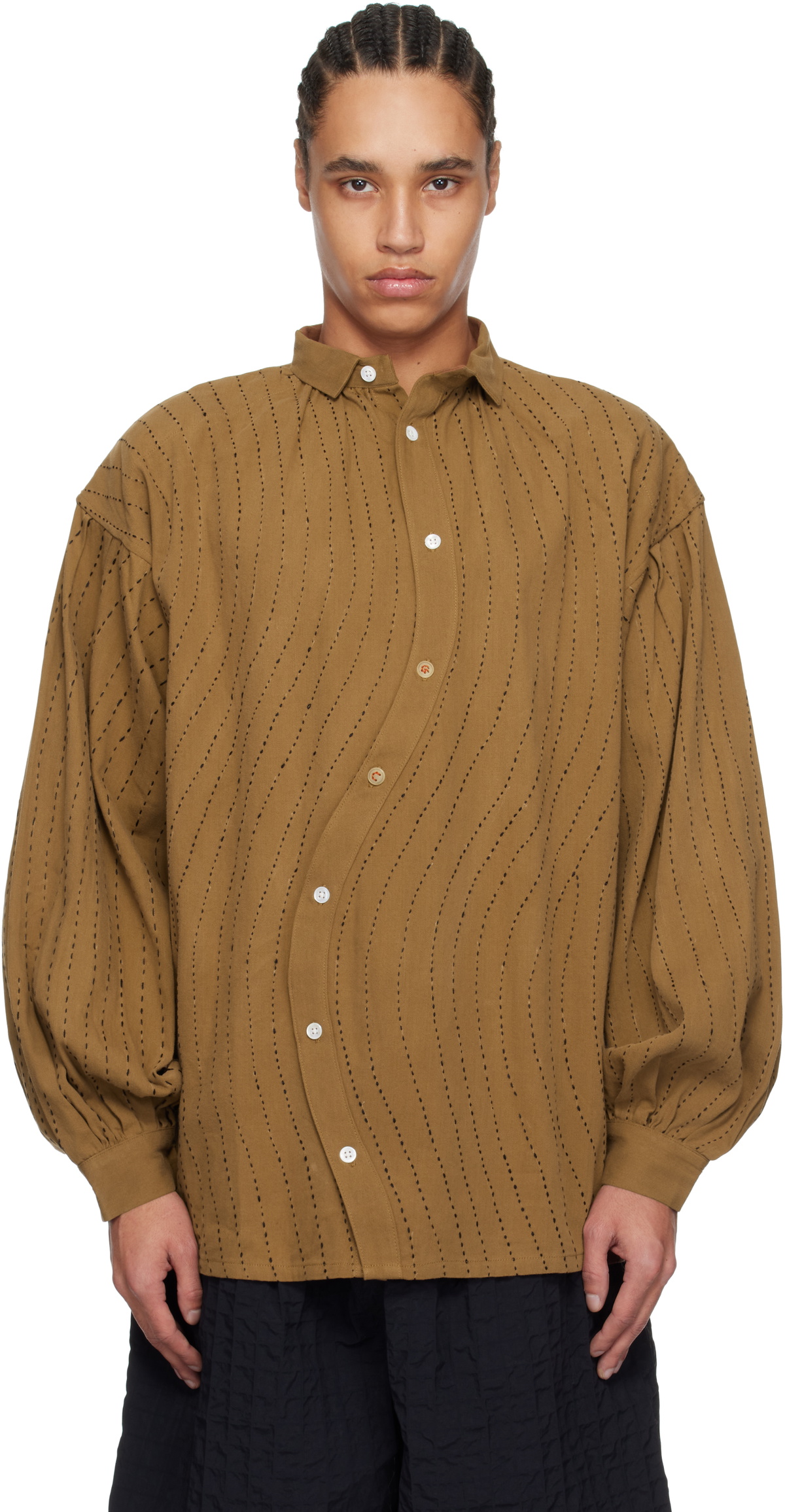 Glass Cypress Brown Curved Denim Shirt