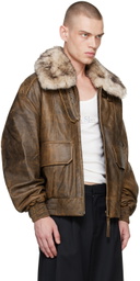 VAQUERA Brown Distressed Faux-Fur & Leather Jacket