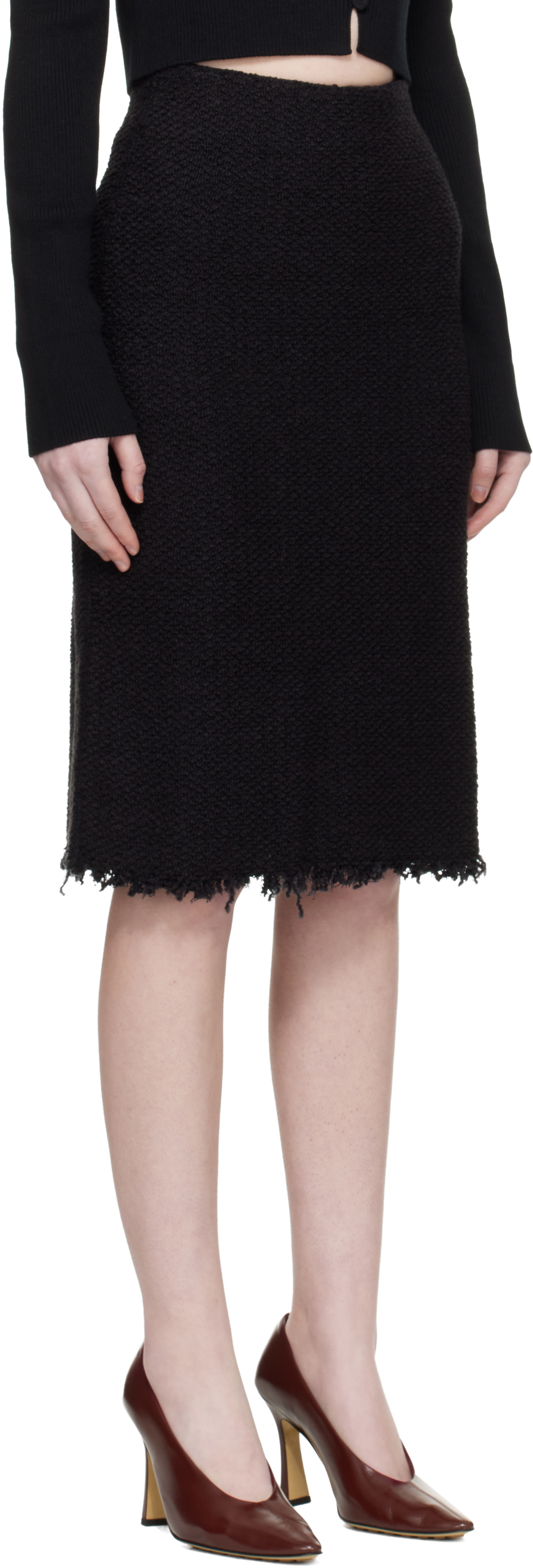 Jil Sander Black Frayed Edge Midi Skirt