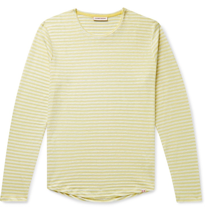 Photo: Orlebar Brown - OB-T Striped Cotton and Linen-Blend T-Shirt - Yellow