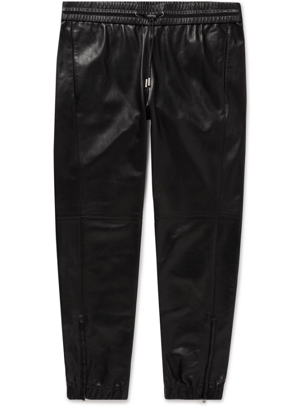 Photo: SAINT LAURENT - Tapered Leather Sweatpants - Black