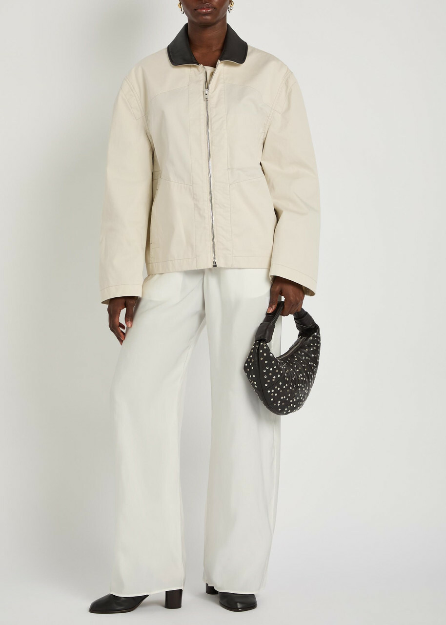 Lemaire Leather Collar Cotton Jacket Ivory