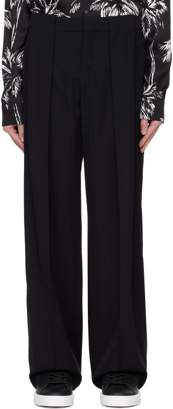 Balmain Black Pleated Grain De Poudre Trousers