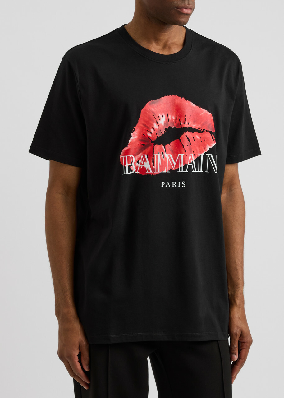Balmain Kiss Logo-print Cotton T-shirt Black Balmain