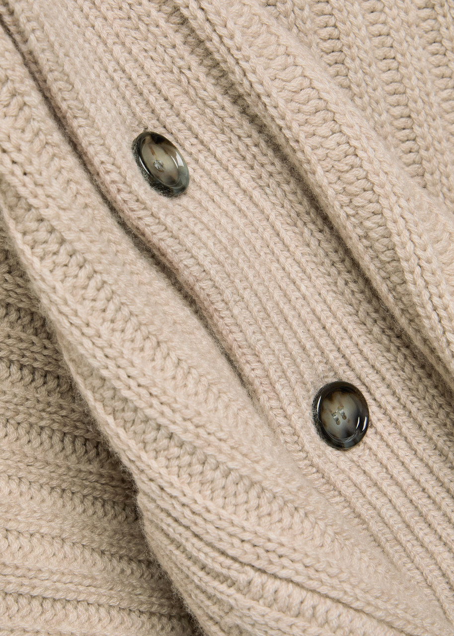 Allude Ribbed Wool and Cashmere-blend Cardigan Beige