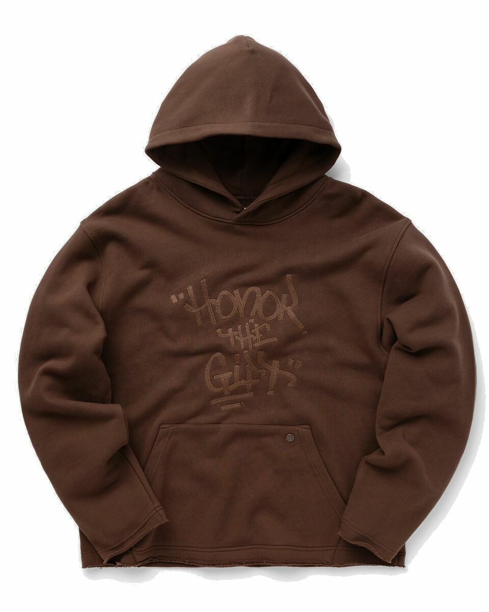 Photo: Honor The Gift Script Embroidered Hoodie Brown - Mens - Hoodies