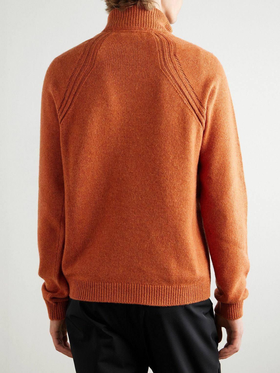 SEASE - Leather-Trimmed Cashmere Half-Zip Ski Sweater - Orange