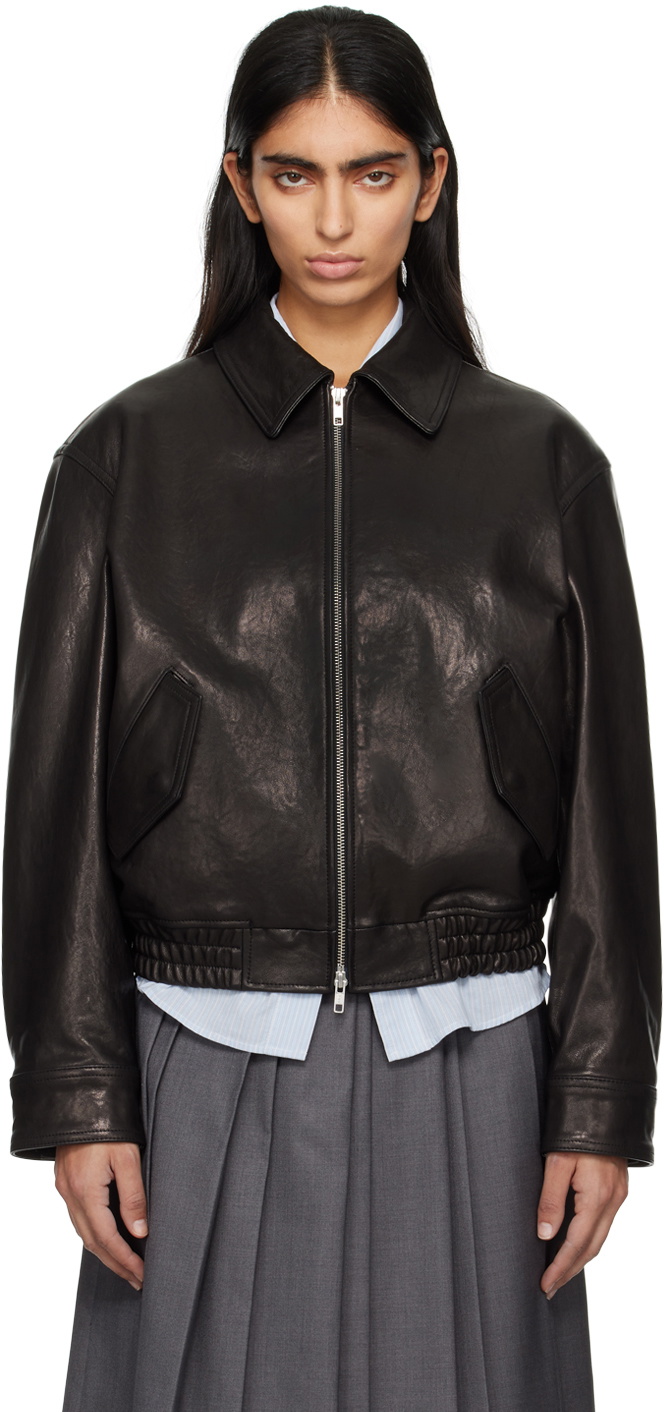 Dunst Black Spread Collar Leather Jacket