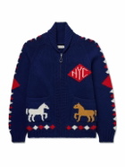 BODE - Diamond Corral Shawl-Collar Merino Wool-Jacquard Cardigan - Blue