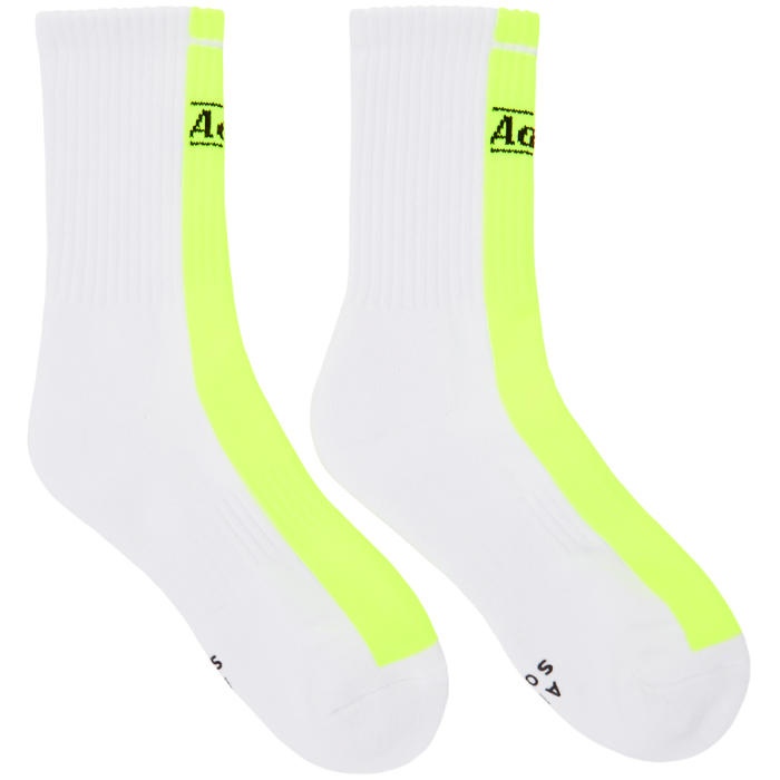 Photo: ADER error White and Yellow Half and Half Logo Socks