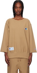 UNDERCOVER Tan Champion Edition Beaded Logo Appliqué Sweatshirt