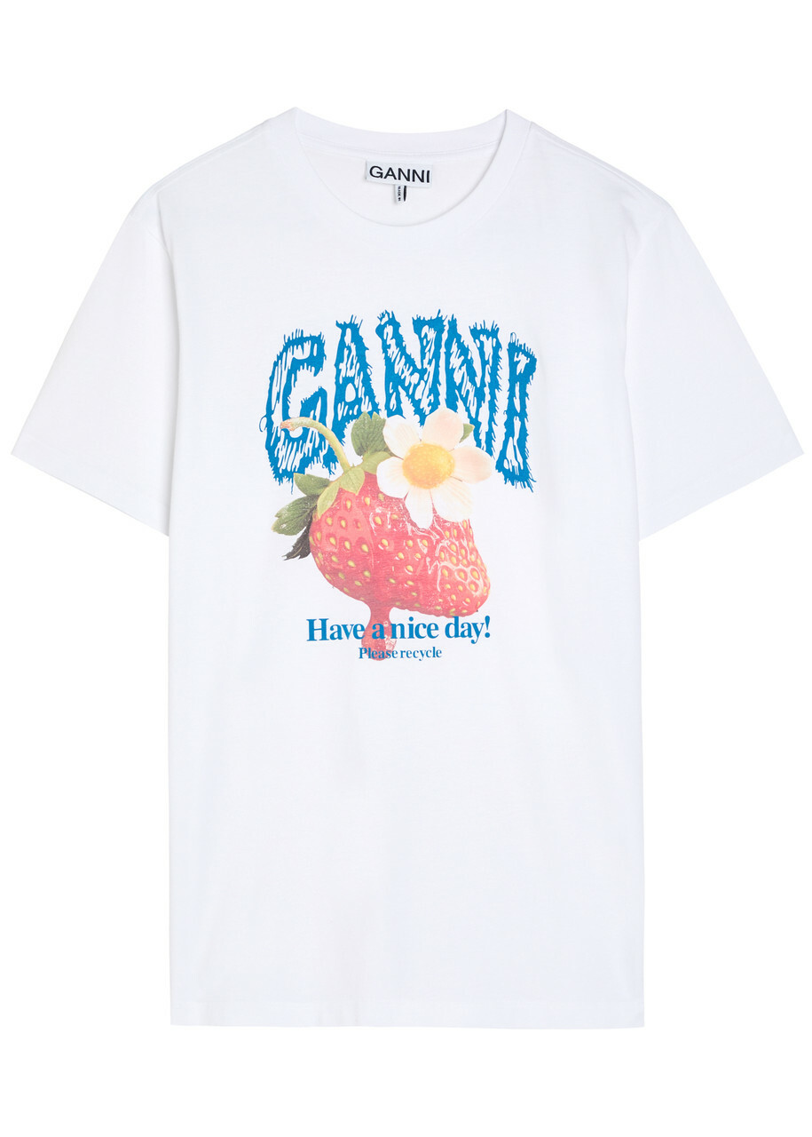 Ganni Printed Cotton T-shirt White