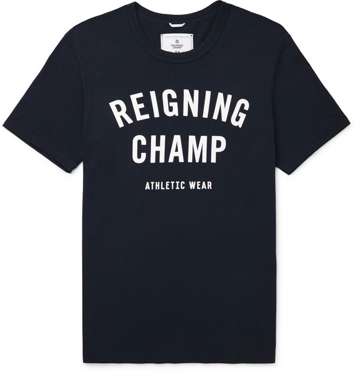 Photo: Reigning Champ - Logo-Print Cotton-Jersey T-Shirt - Navy