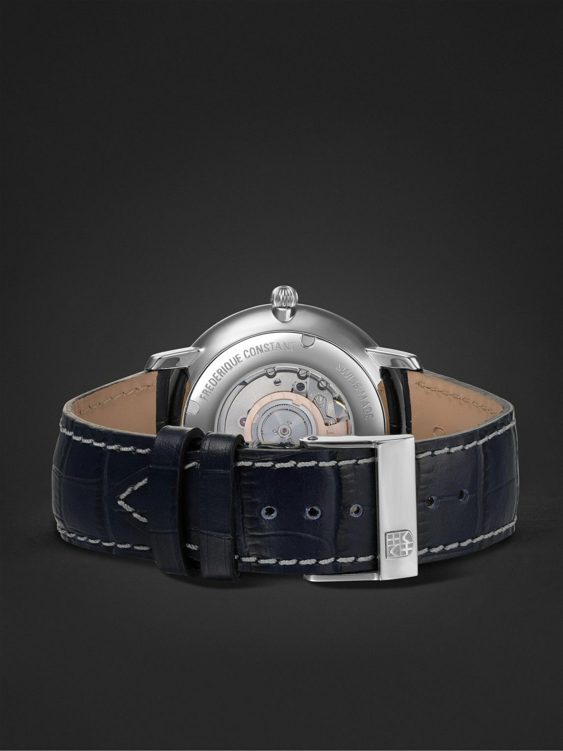 Venture bud have på Frederique Constant - Slimline Heart Beat Automatic 40mm Stainless Steel  and Croc-Effect Leather Watch, Ref. No. FC-312N4S6 - Blue Frederique  Constant